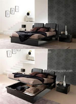 Черна спалня с ракла в минималистичен интериорен стил  